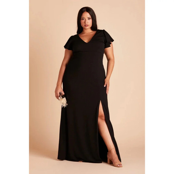 NWT Birdy Grey Hannah Maxi Dress Ruffled Short Sleeve V-Neck Crepe Black Size XS - Picture 2 of 11